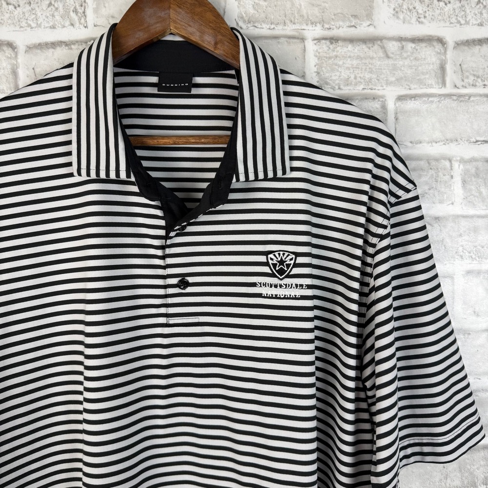 Dunning Mens Scottsdale National Golf Club Striped Polo Shirt Black White XL